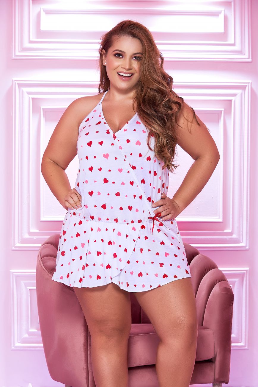 Top And Cheeky Bottoms Pajama Set Color White-Red