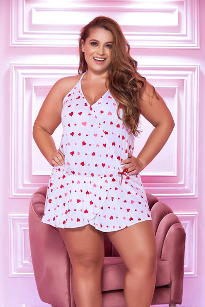 Top And Cheeky Bottoms Pajama Set Color White-Red