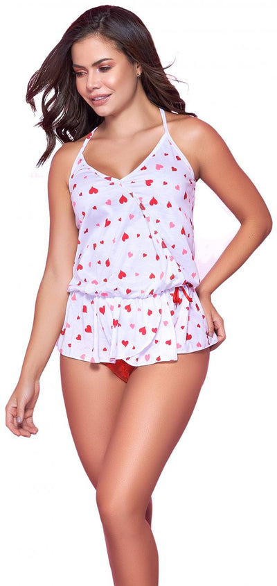 Top And Cheeky Bottoms Pajama Set Color White-Red