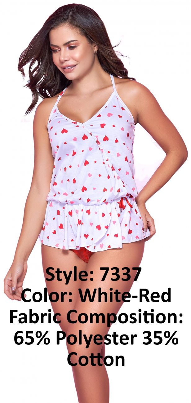 Top And Cheeky Bottoms Pajama Set Color White-Red