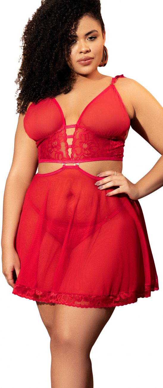 Two In One Babydoll And Two Piece Set Color Red