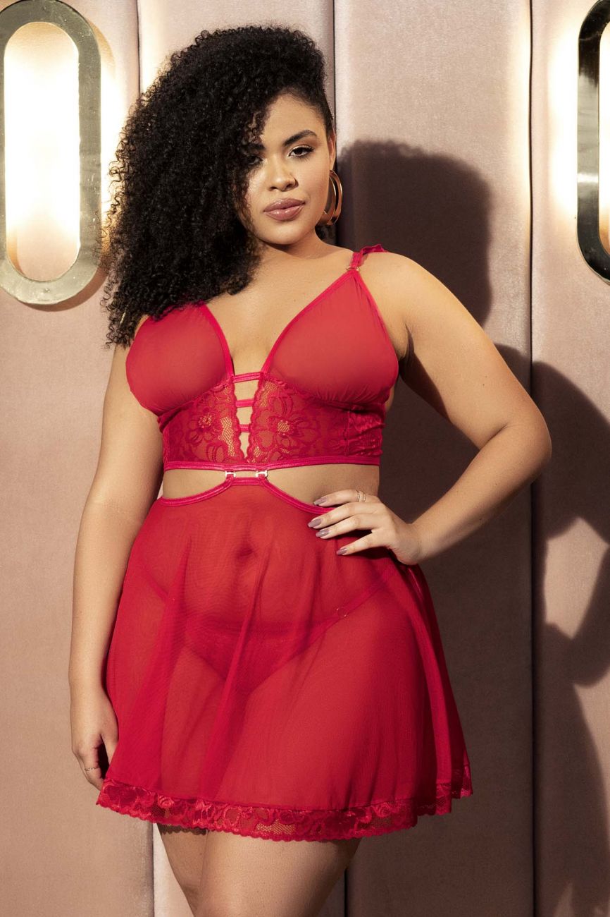 Two In One Babydoll And Two Piece Set Color Red