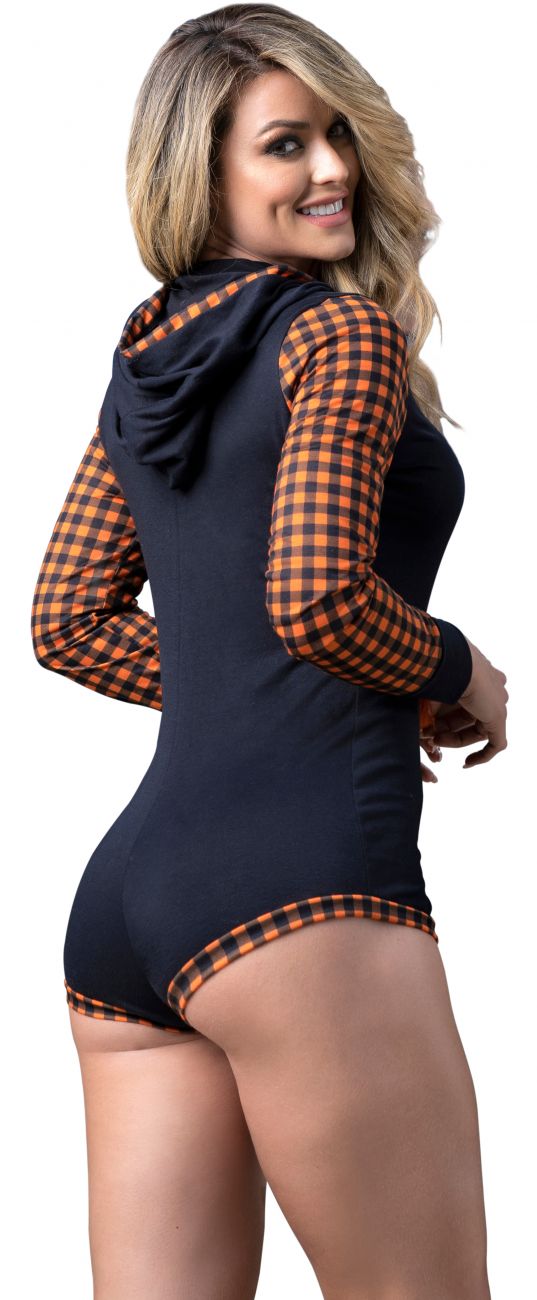 Long Sleeve Sleep Romper Color Black-Orange