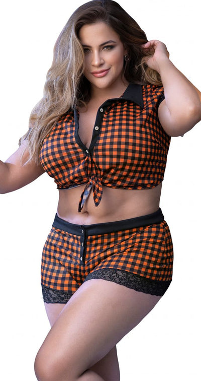 Two Piece Pajama Set. Top And Shorts Color Black-Orange