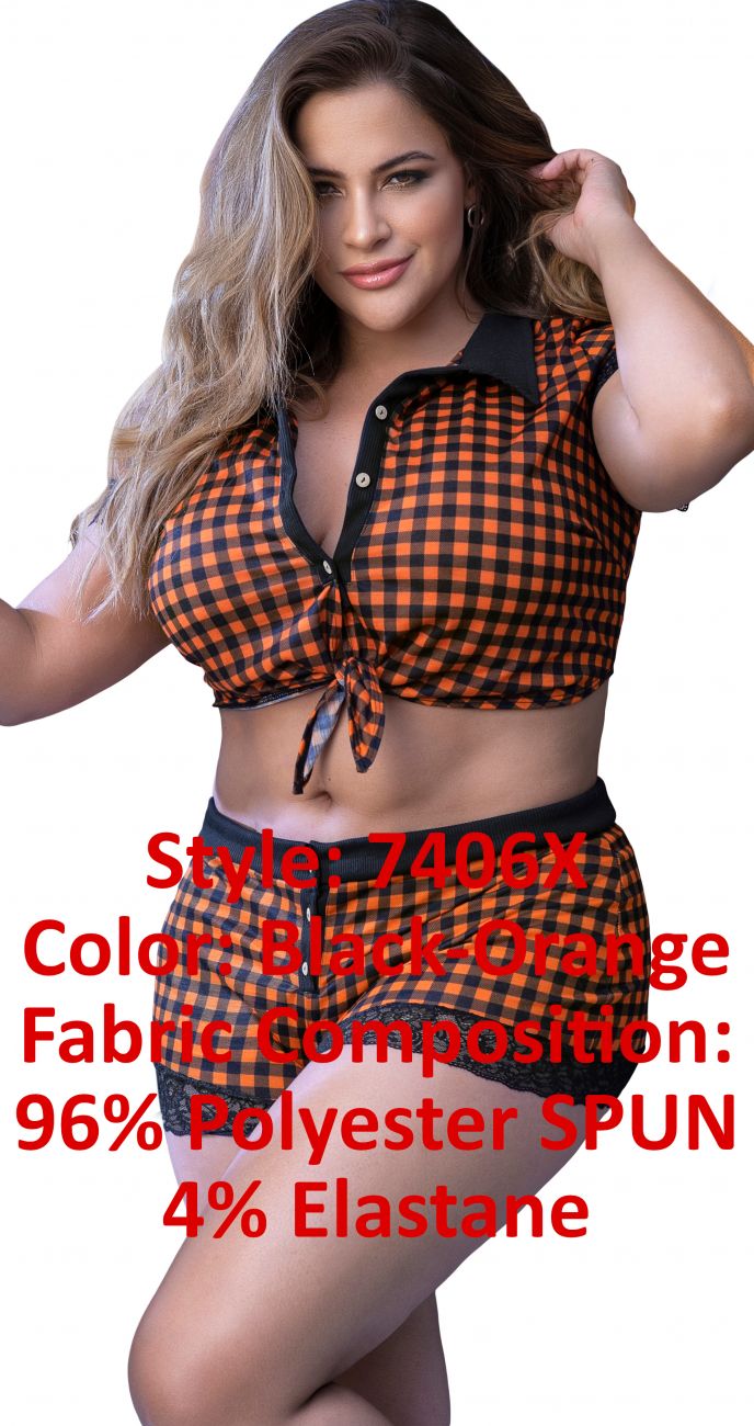 Two Piece Pajama Set. Top And Shorts Color Black-Orange