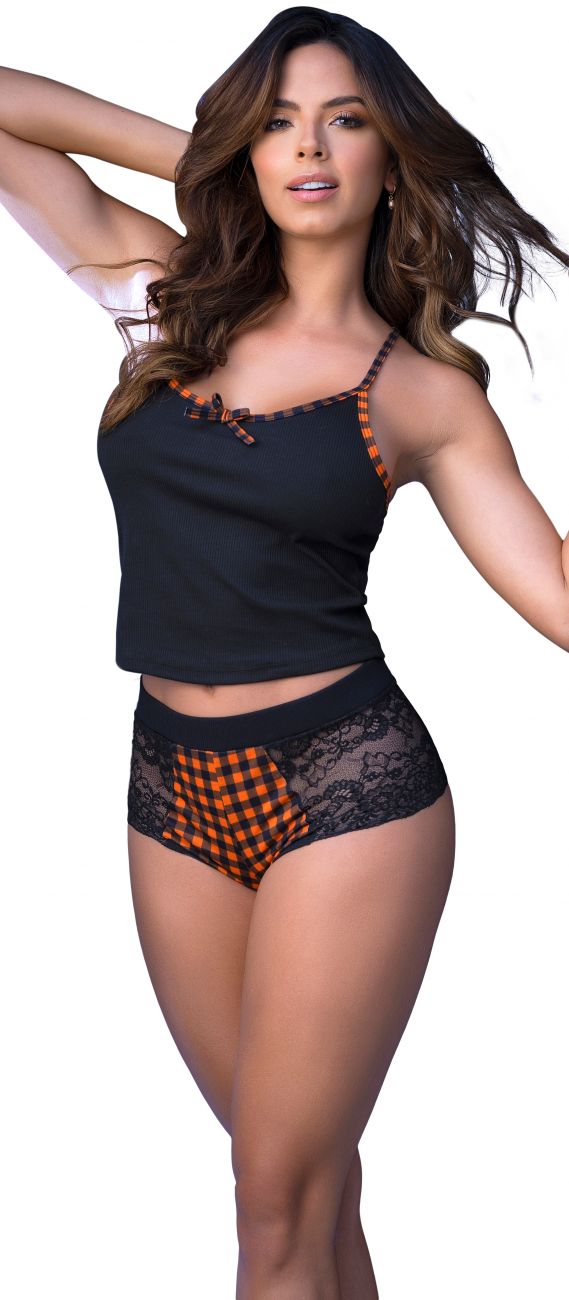 Two Piece Pajama Set. Top And Shorts Color Black-Orange