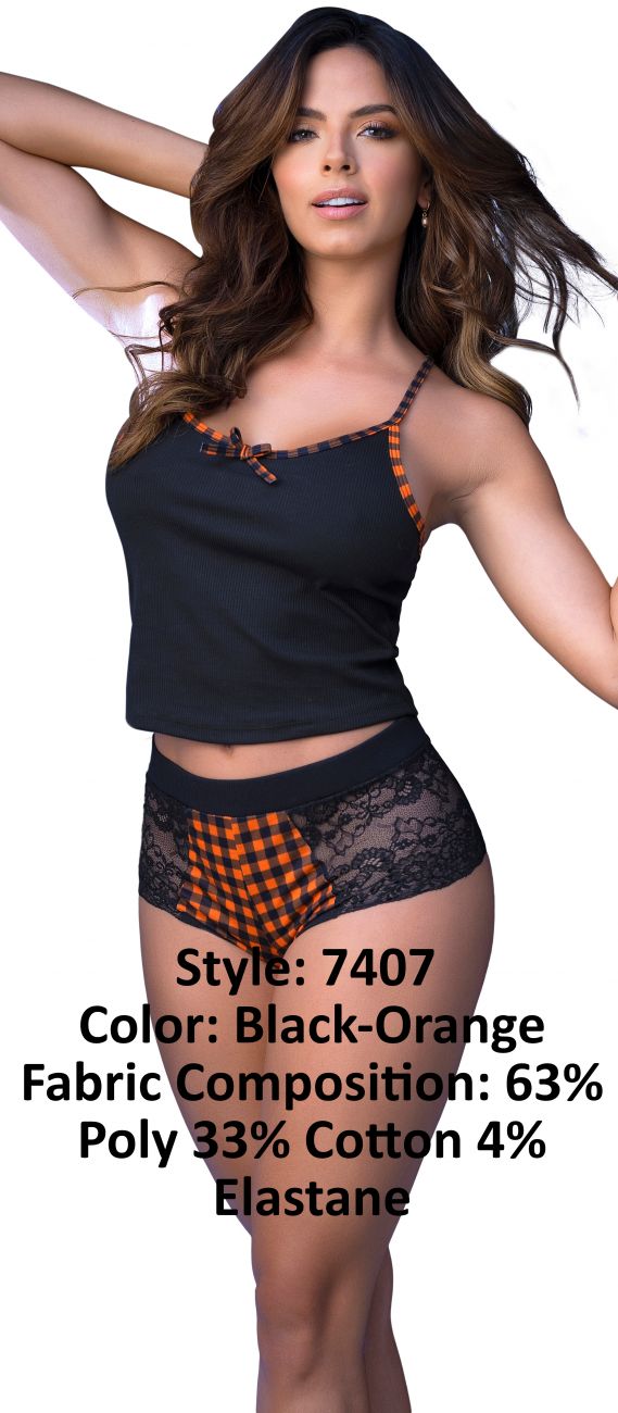 Two Piece Pajama Set. Top And Shorts Color Black-Orange