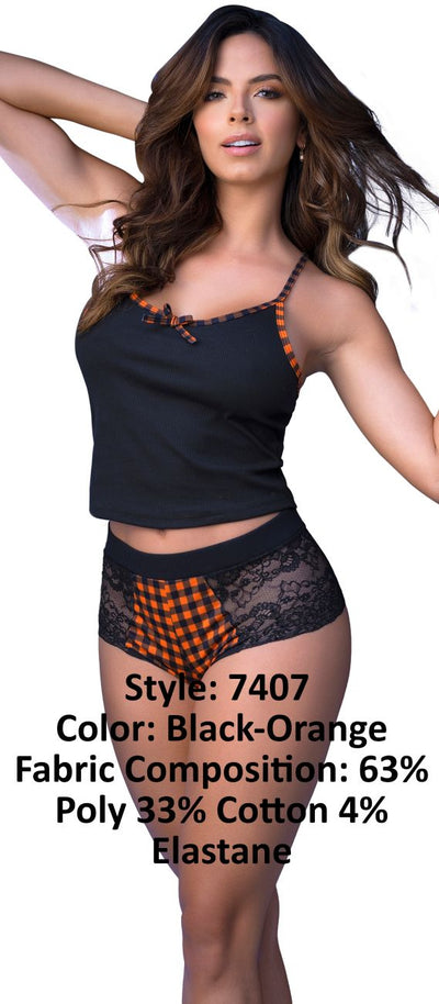 Two Piece Pajama Set. Top And Shorts Color Black-Orange