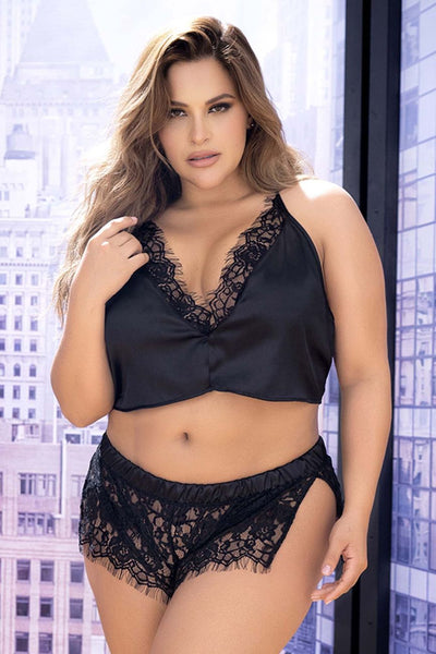 Two Piece Pajama Set Top And Shorts Color Black