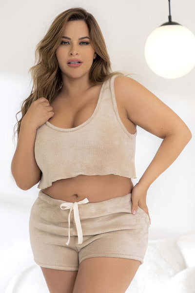Two Piece Pajama Set Top And Shorts Color Mocha
