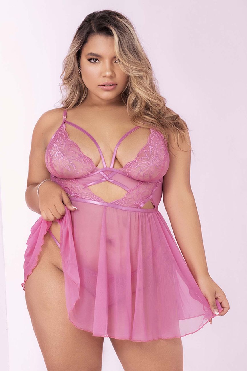 Babydoll With Matching G-String Color Sunset Pink