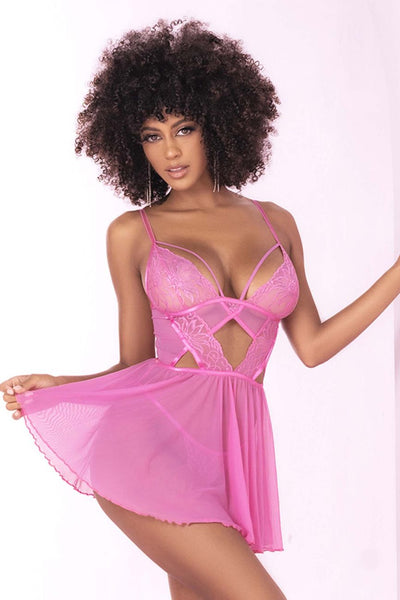 Babydoll With Matching G-String Color Sunset Pink