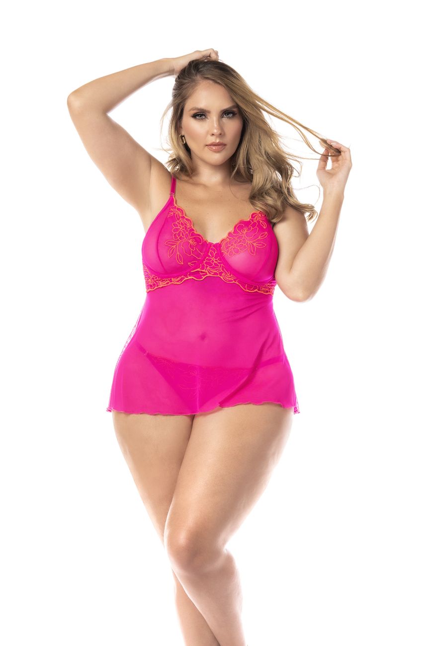 Babydoll With Matching G-String Color Hot Pink