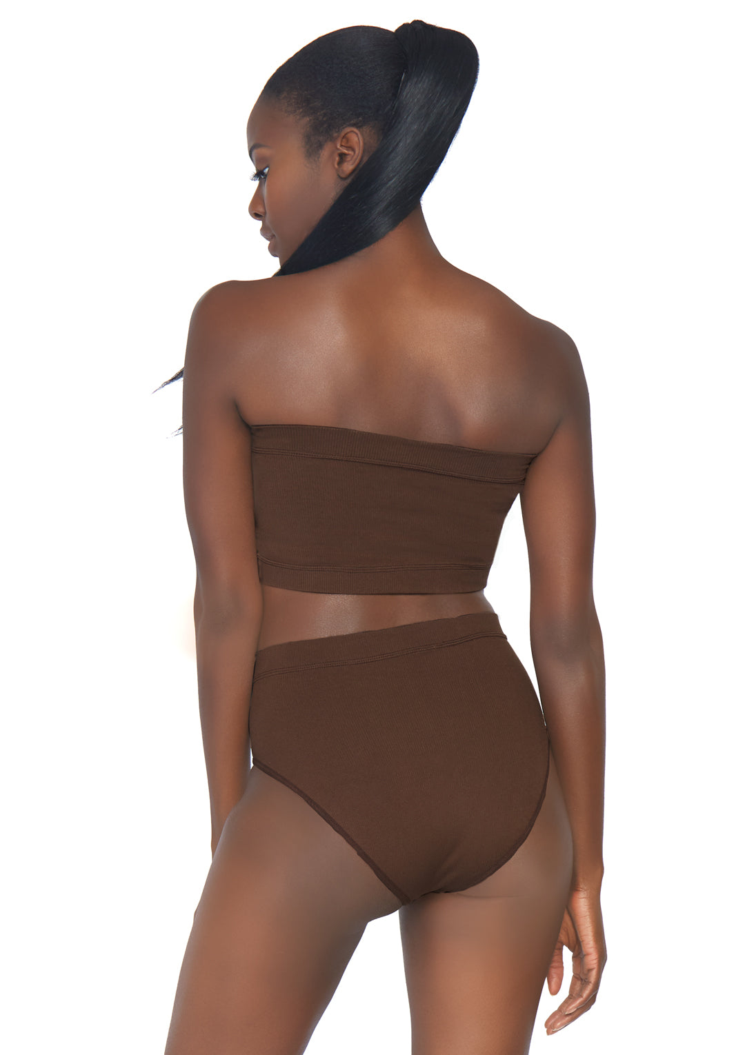 2-piece Seamless Opaque Microfiber Ribbed Bandeau Top And High Waist Brief