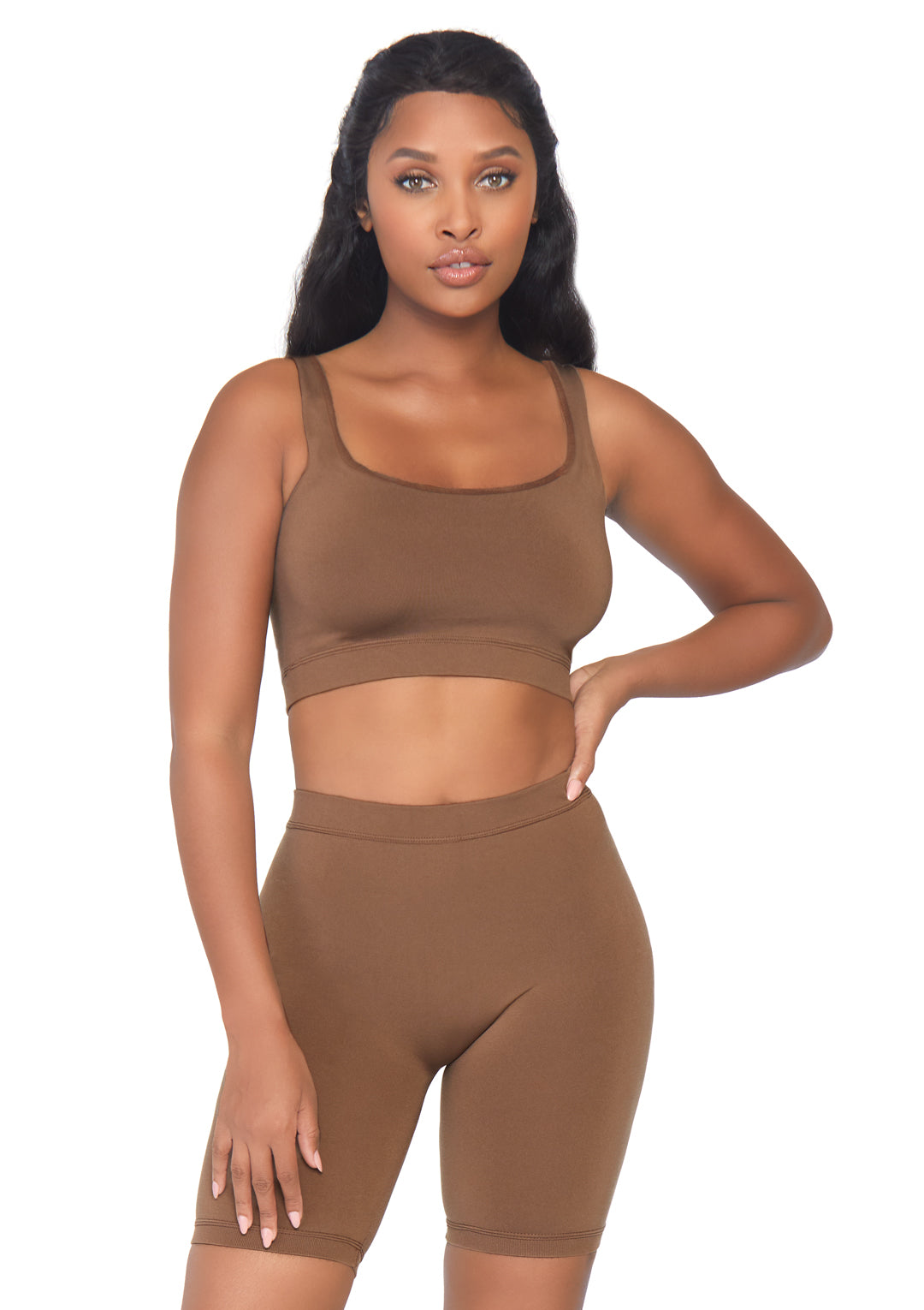 2-piece Seamless Opaque Spandex Crop Tank And Bike Shorts