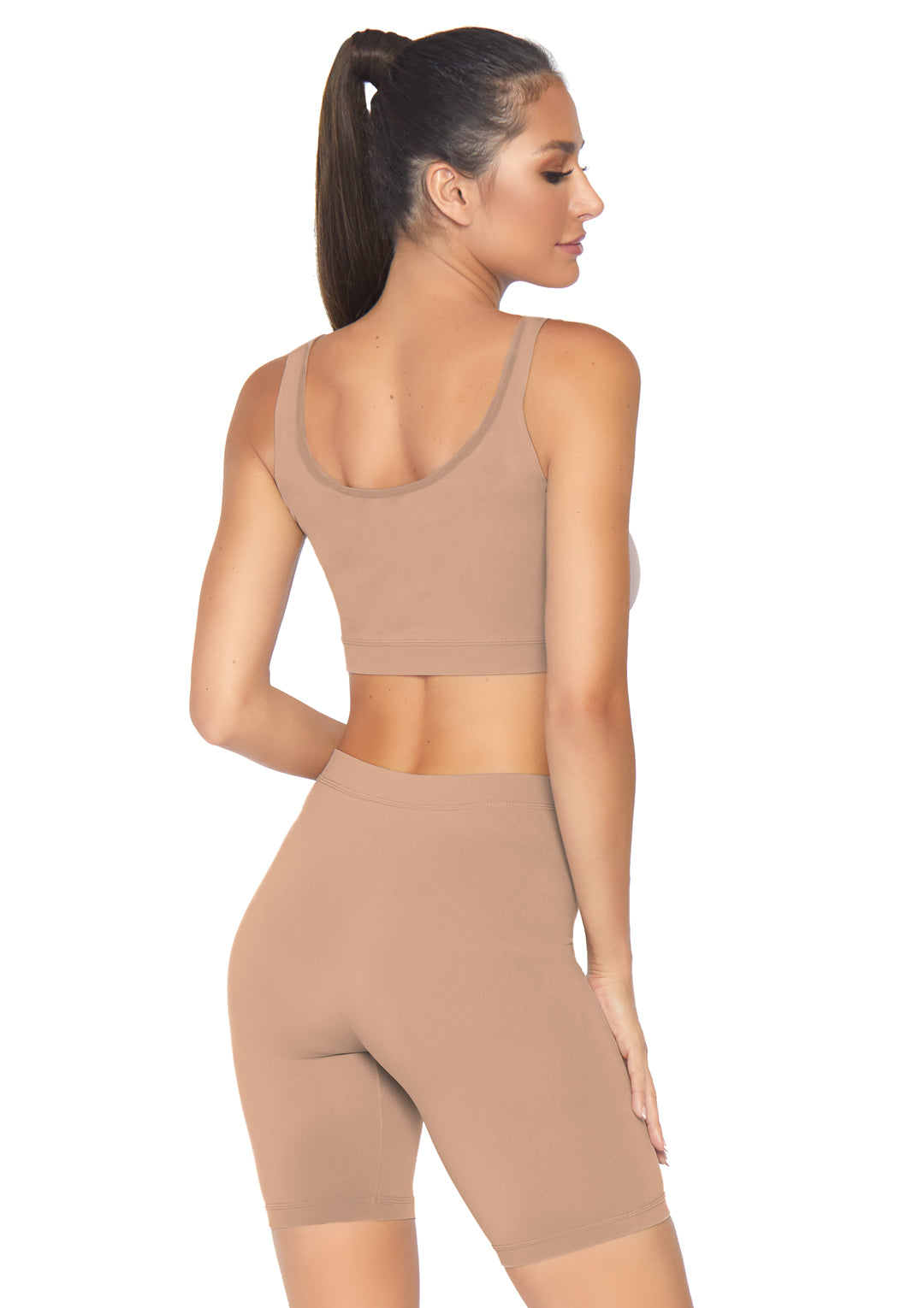 2-piece Seamless Opaque Spandex Crop Tank And Bike Shorts