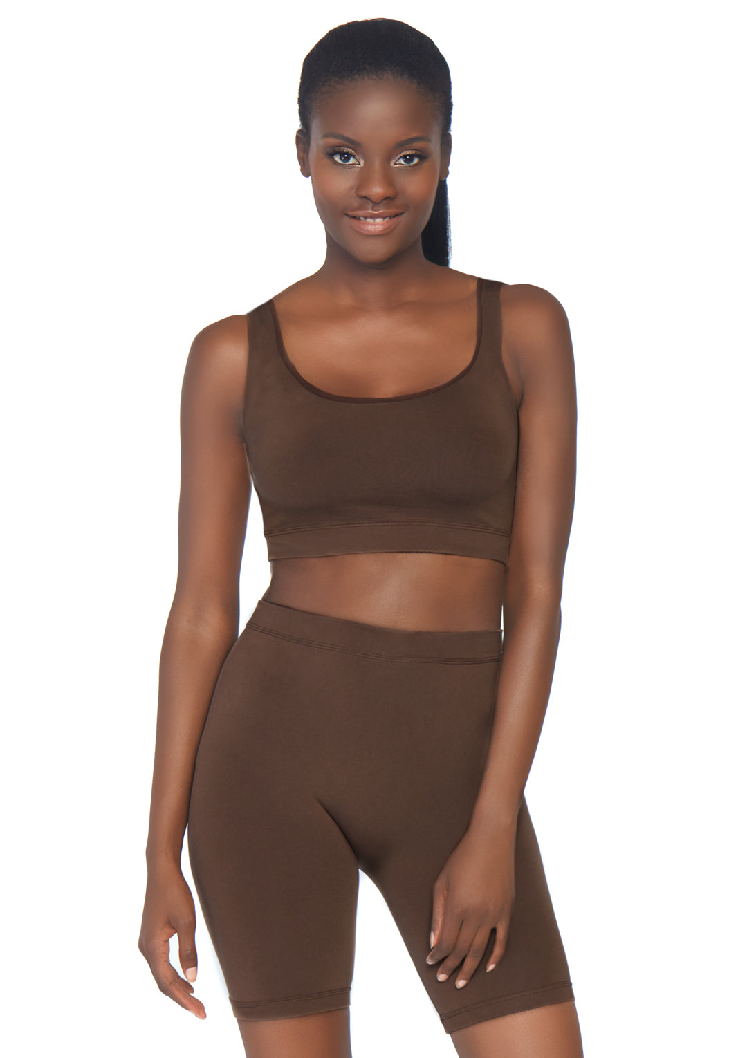 2-piece Seamless Opaque Spandex Crop Tank And Bike Shorts