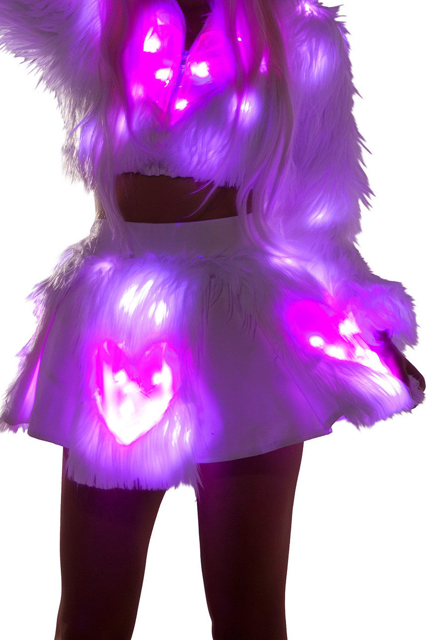 Light-Up Pink Heart White Shag Skirt