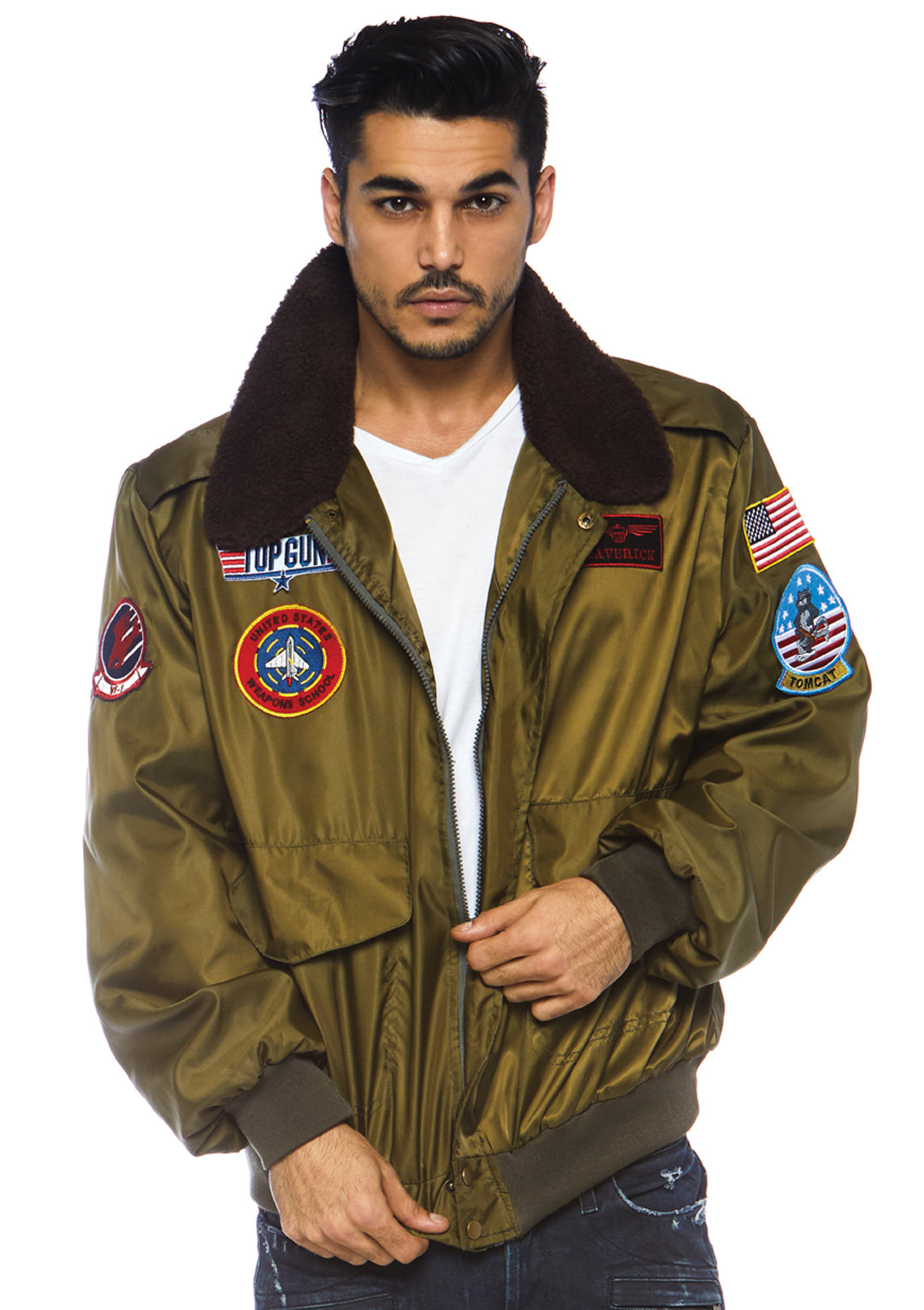 Top Gun Men's Nylon Bomber Jacket With Interchangeable Name Badges