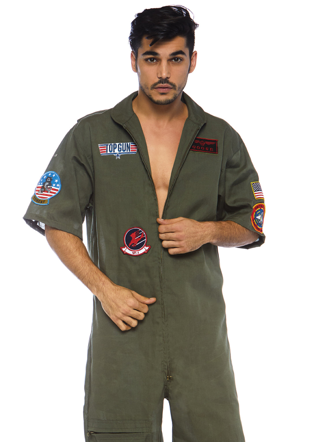 Top Gun Men's Short Flight Suit With Interchangeable Name Badges
