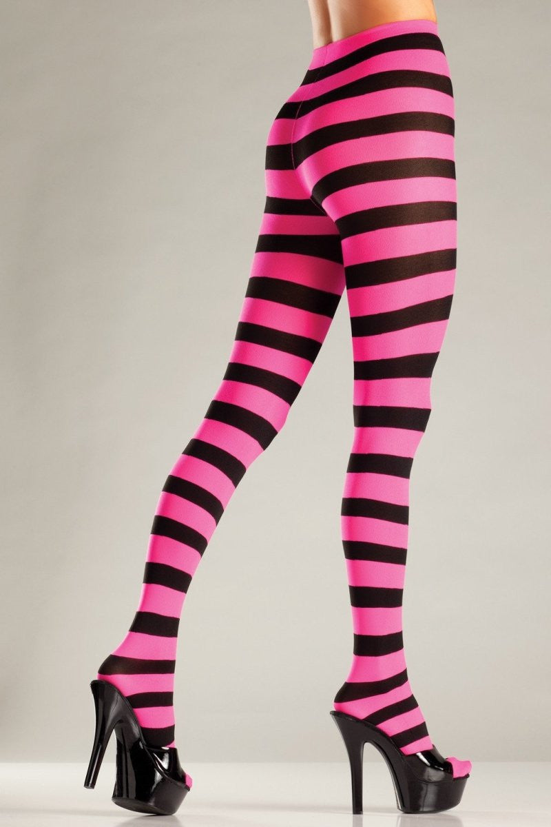 Wide Striped Pantyhose - Black/Pink