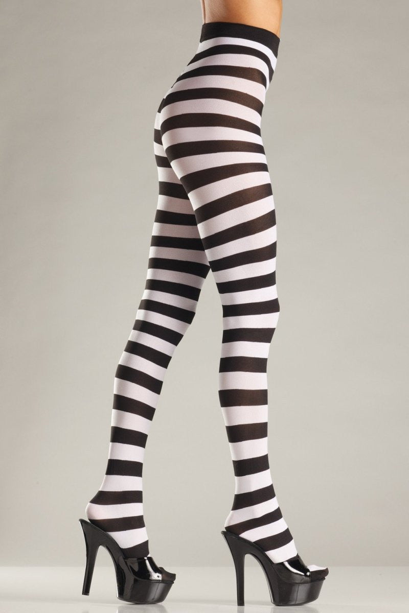 Wide Striped Pantyhose - Black/White